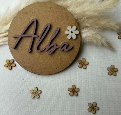 Rond en bois, gravure prenom, cadeau de naissance, cadeau personnalisé, cadeau baby shower, décoration chambre bébé, décoration murale, 